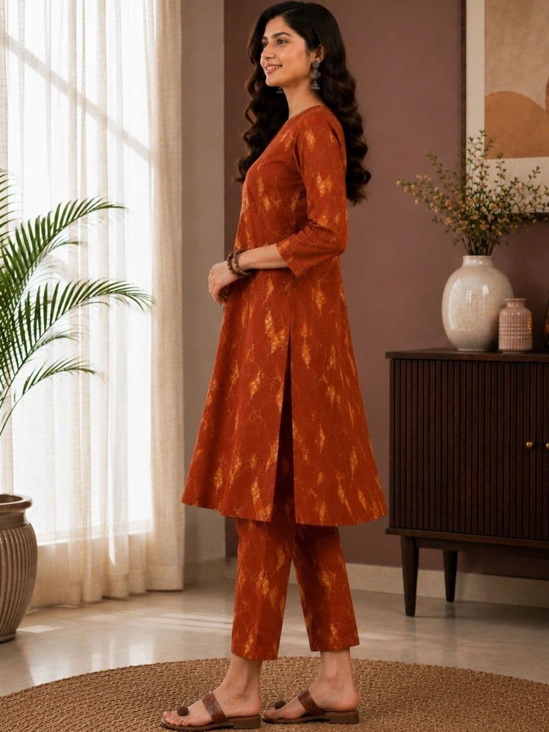 KALINI Women Printed Regular Pure Cotton Kurta with Trousers thumbnail 2