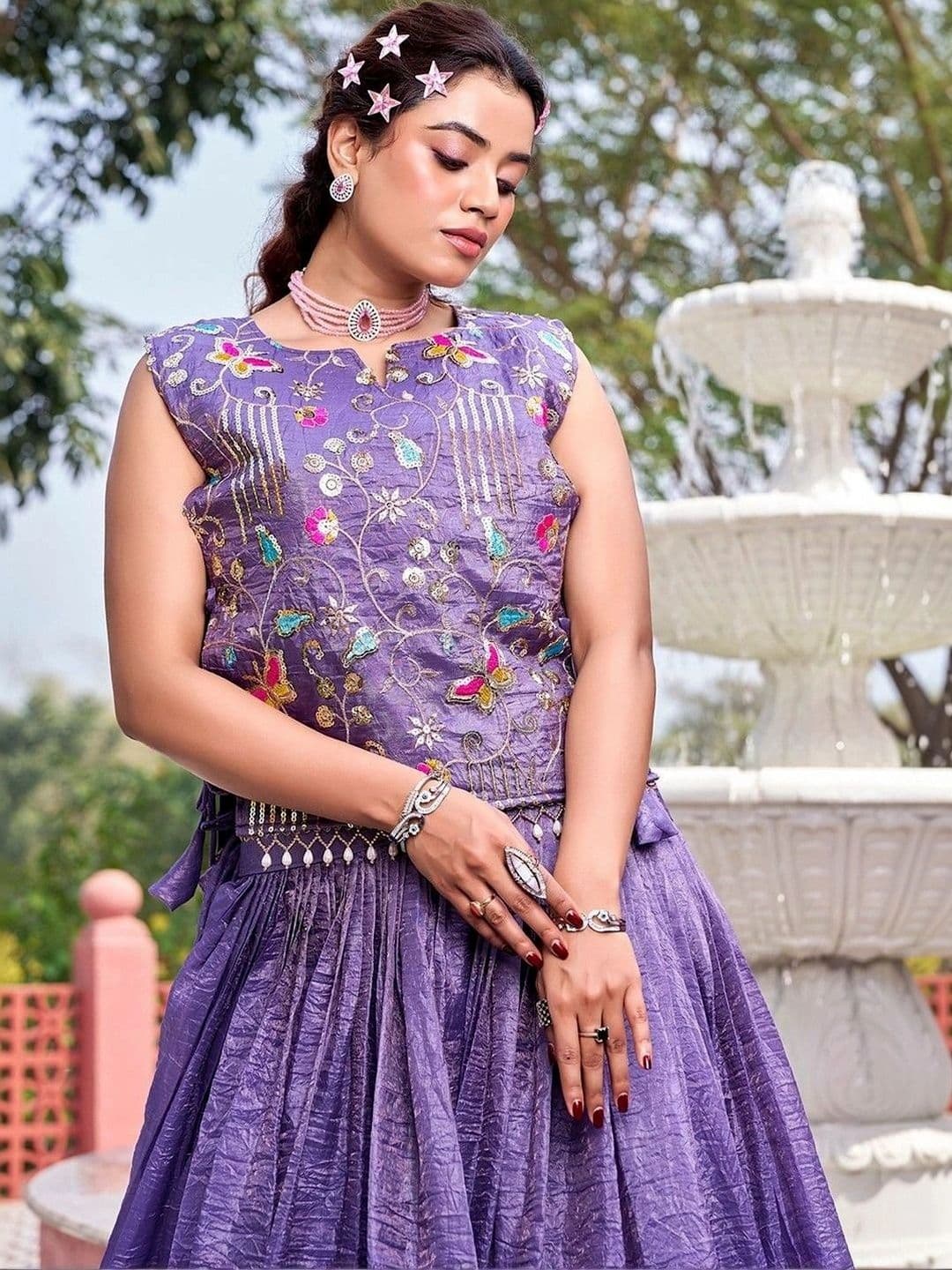 Shree Ram Creation  Women Thread Work Ready to Wear Lehenga & Blouse With Dupatta thumbnail 2