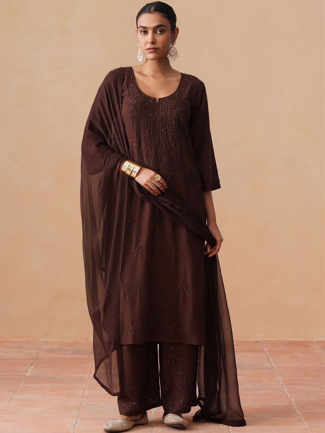 SAZRIKA Embroidered Regular Thread Work Kurta with Palazzos & With Dupatta thumbnail 6