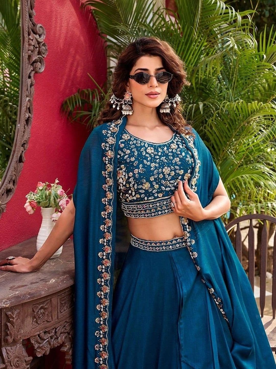 Shree Ram Creation Embroidered Thread Work Ready to Wear Lehenga & Blouse With Dupatta thumbnail 6