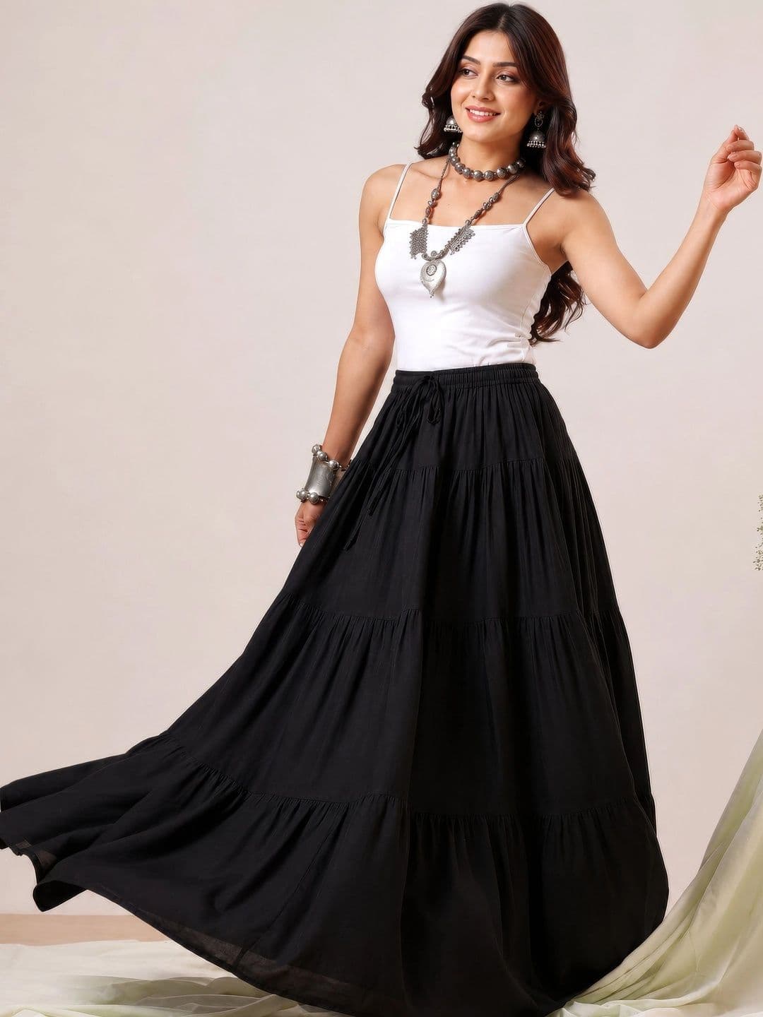 HARAYE Women Tiered Maxi Tiered Skirt thumbnail 3