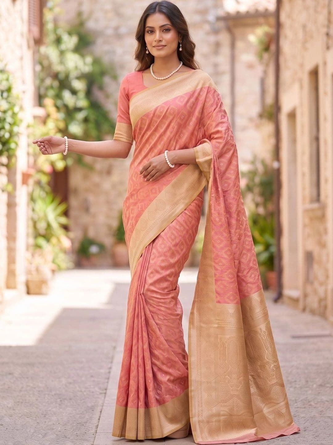 SOURAGYA Woven Design Zari Silk Blend Kanjeevaram Saree - view 1