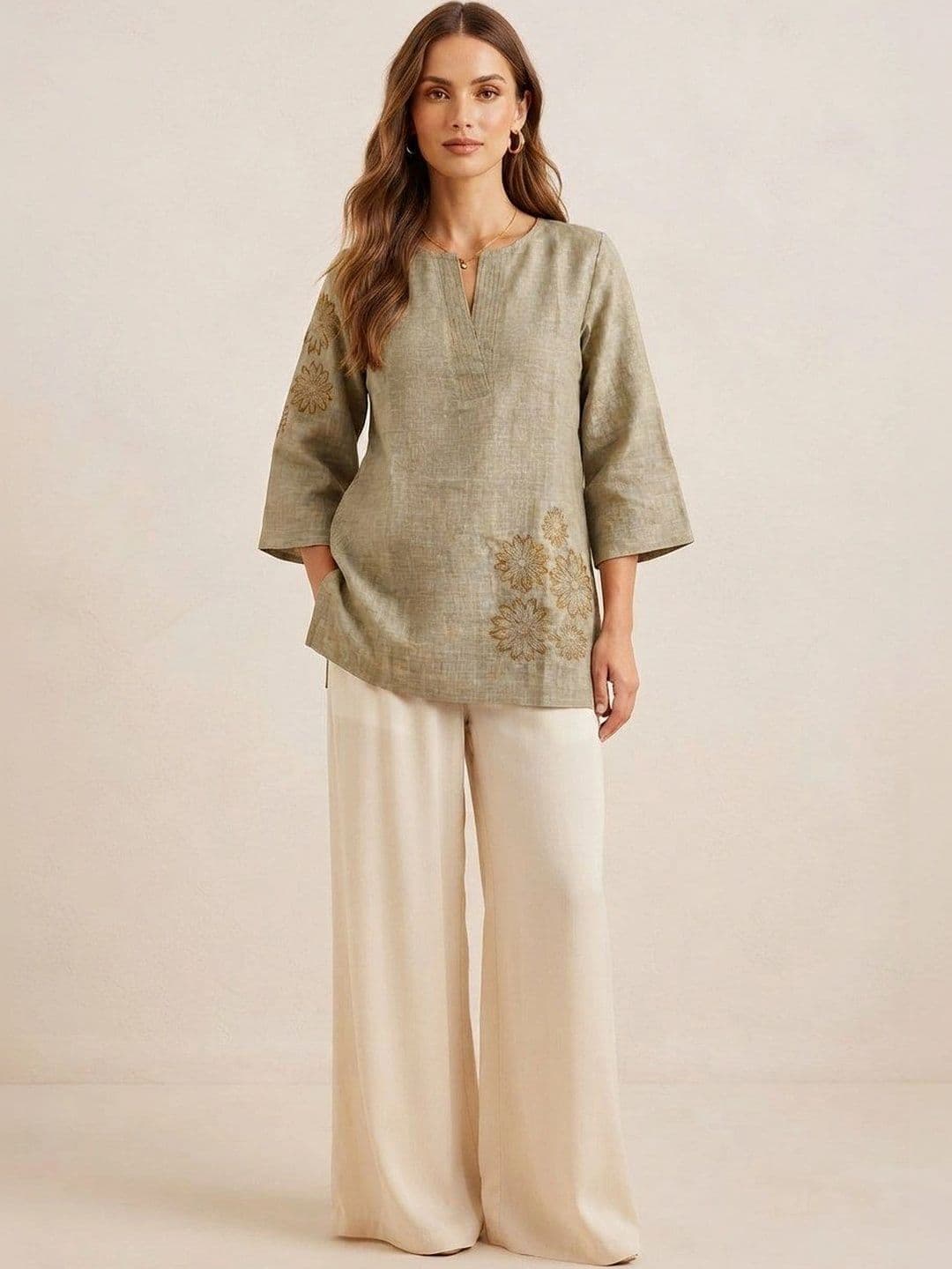 All about cotton Women Floral Embroidered Linen Top thumbnail 7