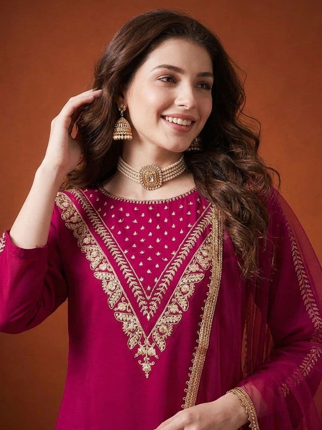 SAINOOR Women Ethnic Motifs Embroidered Regular Thread Work Kurta with Trousers & With Dupatta thumbnail 3