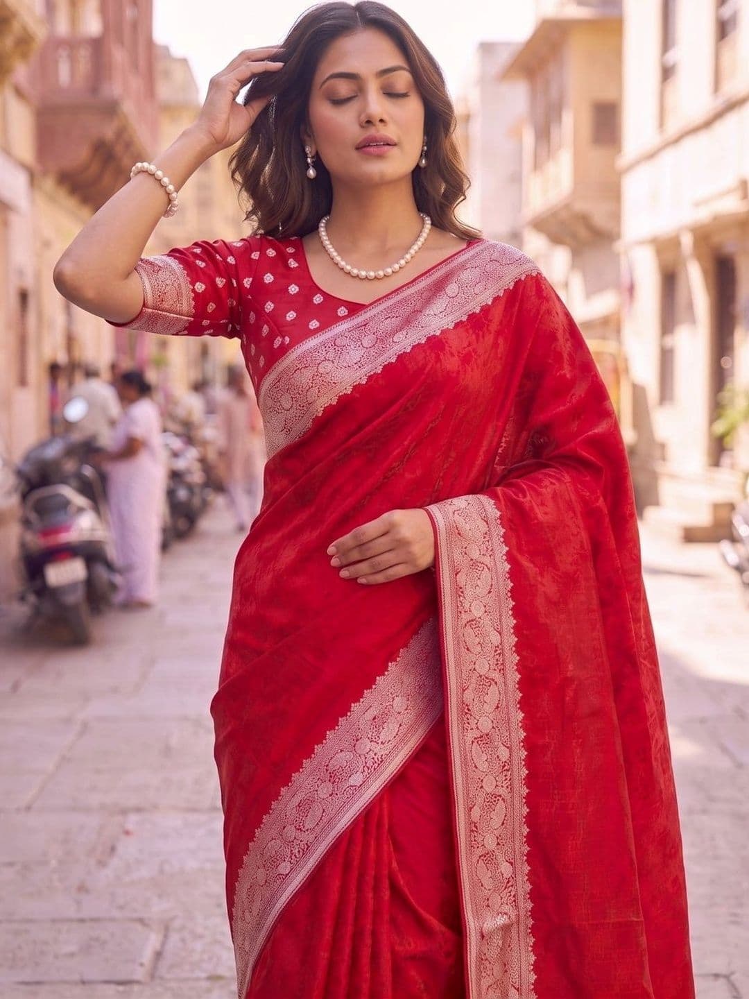 SOURAGYA Woven Design Zari Satin Designer Banarasi Saree thumbnail 5