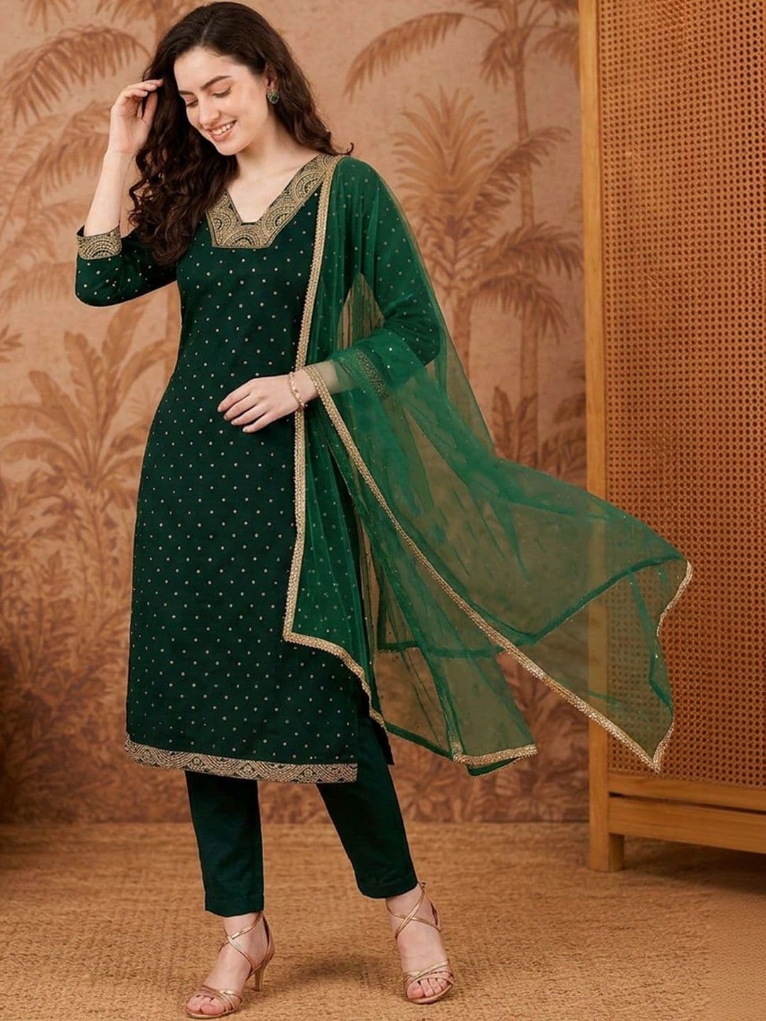 SAINOOR Women Ethnic Motifs Embroidered Regular Kurta with Trousers & With Dupatta - view 1