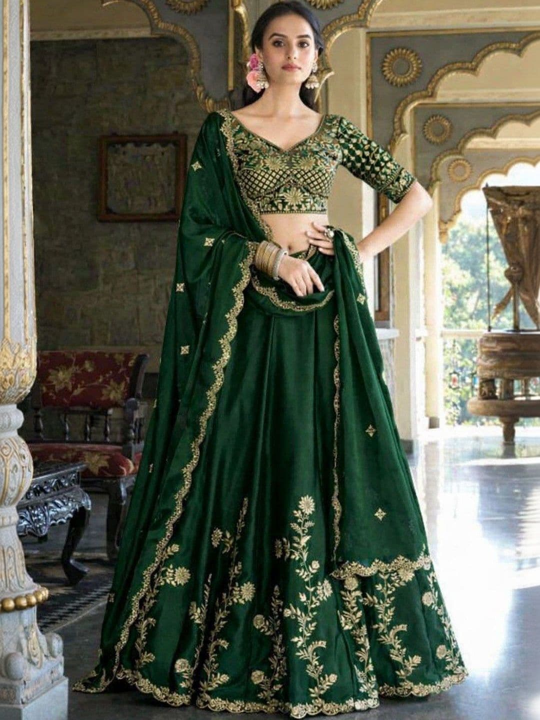 VASTRYN Embroidered Ready to Wear Lehenga & Unstitched Blouse With Dupatta thumbnail 2