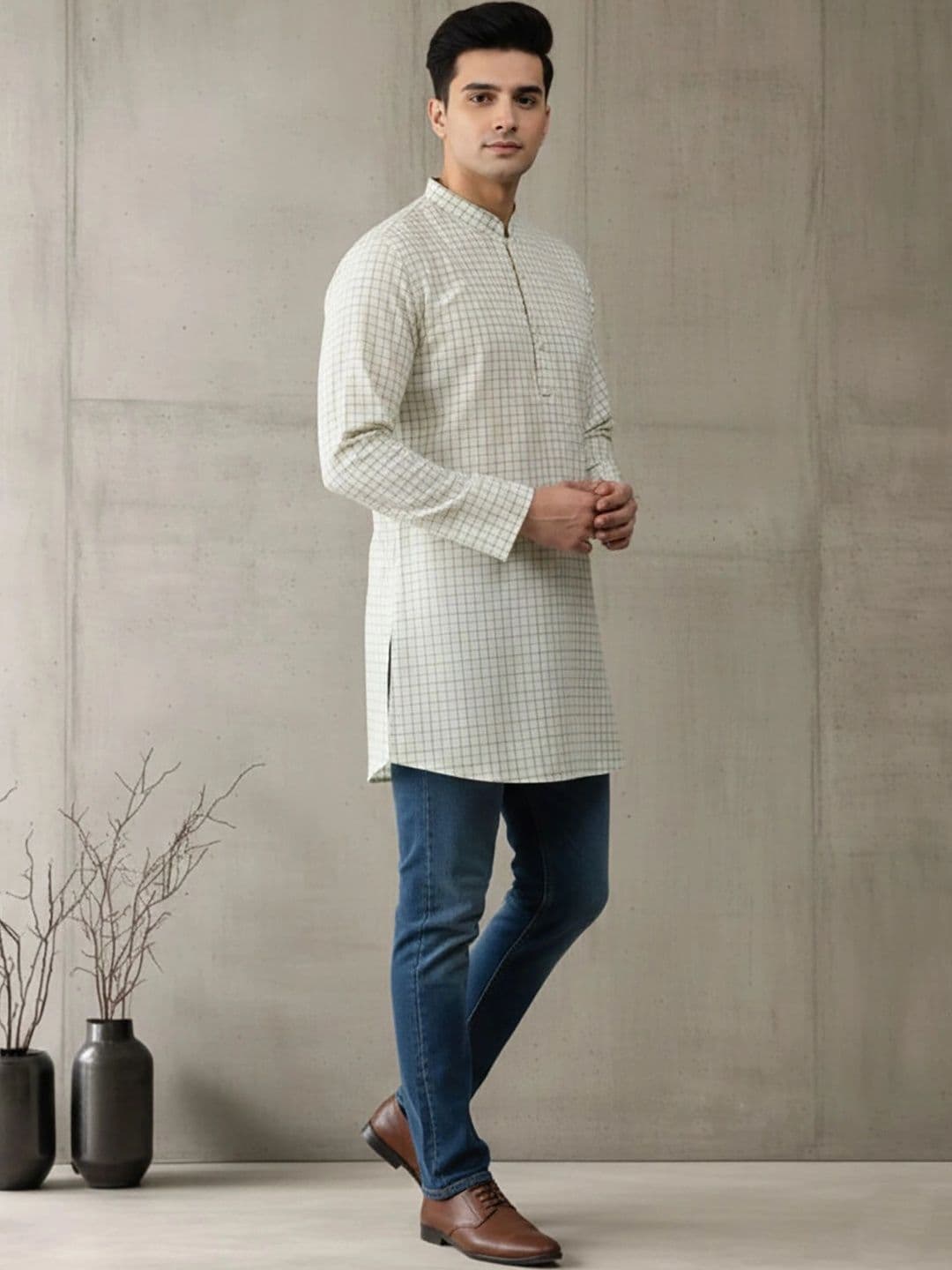 Anouk Men Checked Kurta thumbnail 7