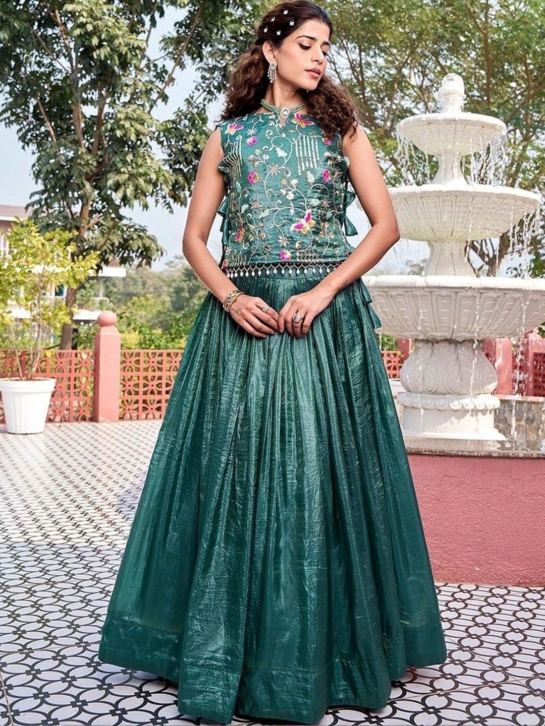 Shree Ram Creation Embroidered Thread Work Ready to Wear Lehenga & Blouse With Dupatta thumbnail 3