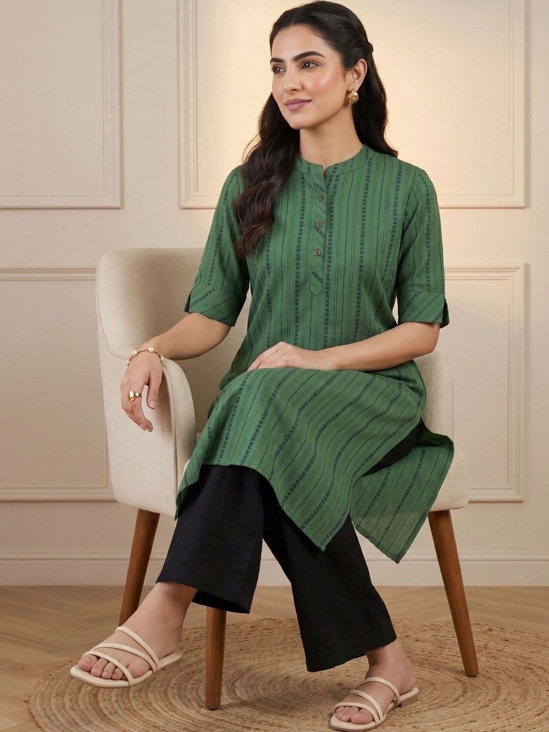 Anouk Women Striped Handloom Kurta thumbnail 5