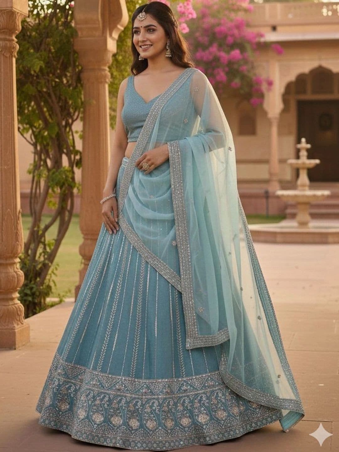 Indi INSIDE Embellished Thread Work Semi-Stitched Lehenga & Unstitched Blouse With Dupatta thumbnail 4