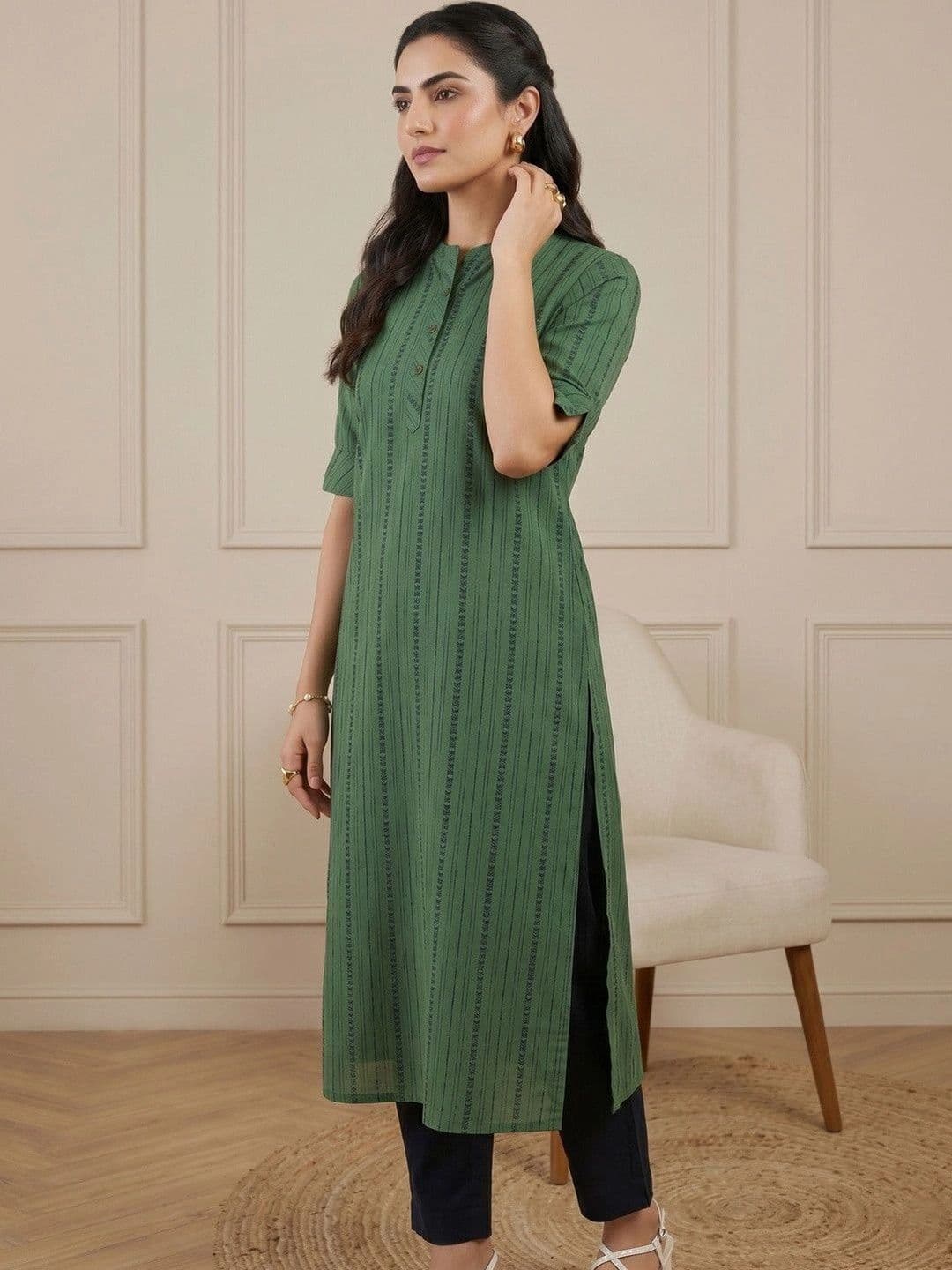 Anouk Women Striped Handloom Kurta thumbnail 6