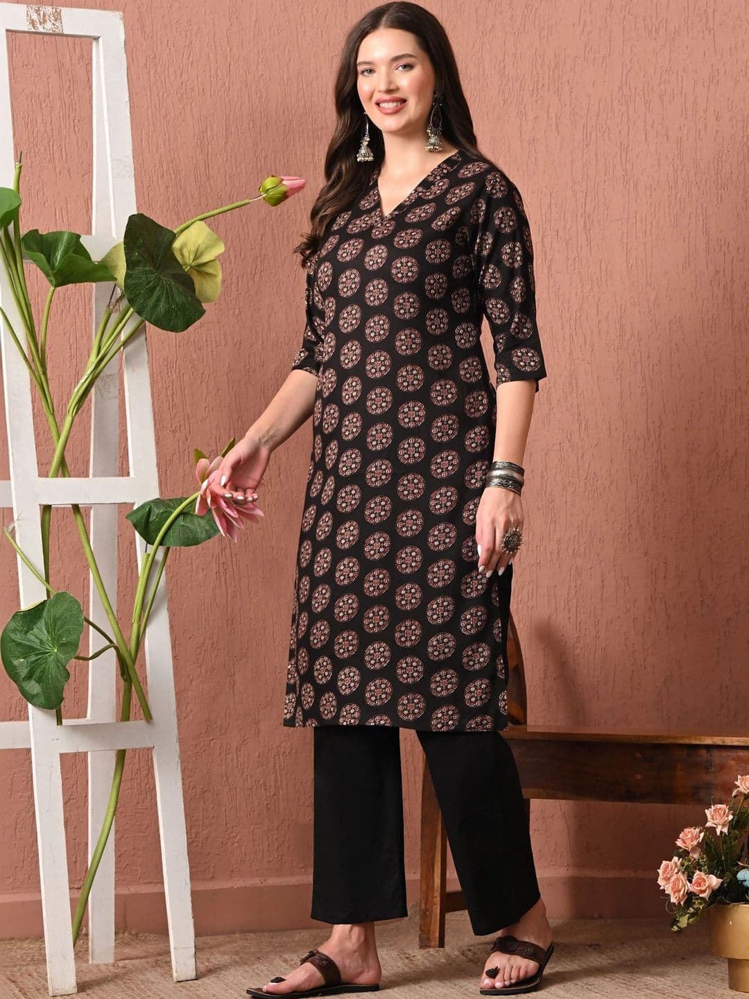 HERE&NOW Women Ethnic Motifs Printed Indie Prints Kurta thumbnail 7