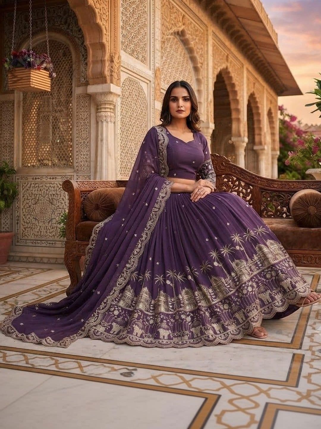 RUNAYA NX Embroidered Thread Work Ready to Wear Lehenga & Unstitched Blouse With Dupatta thumbnail 2