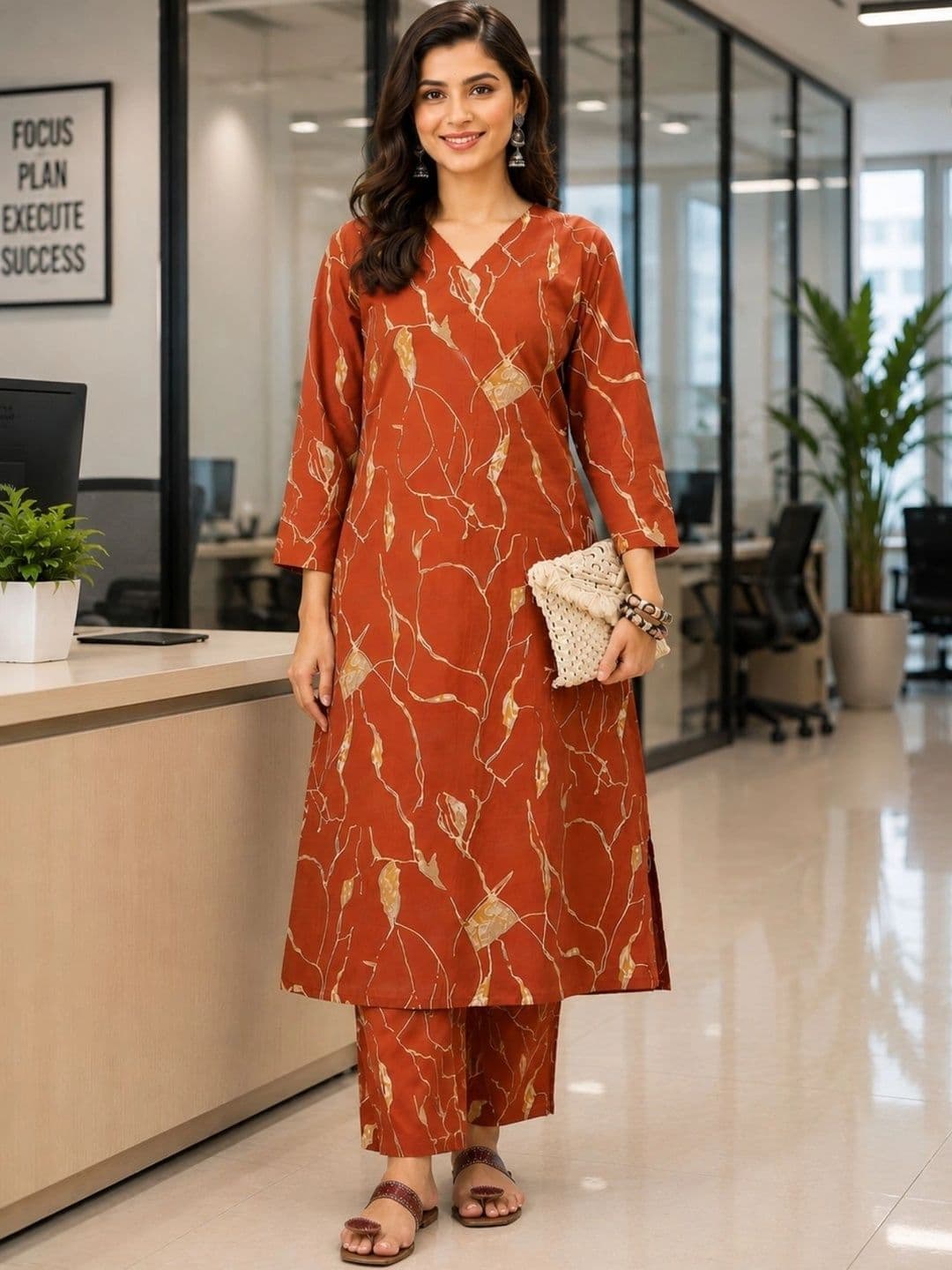 Sangria Women Printed Regular Pure Cotton Kurta with Palazzos - view 1