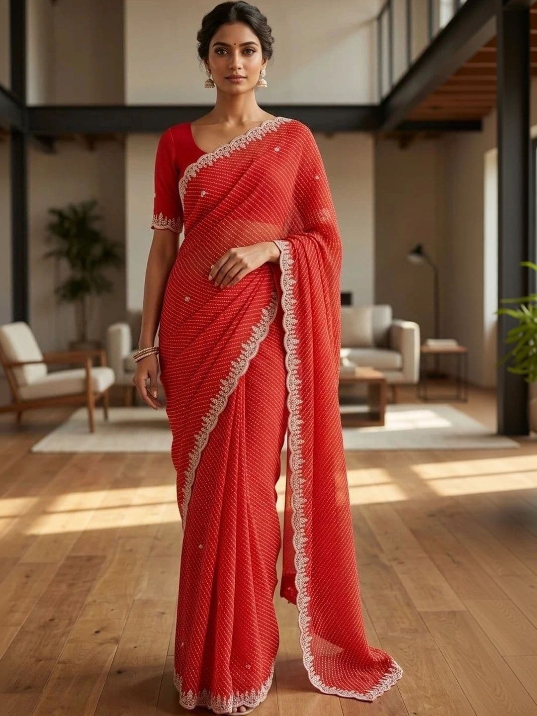 Textile Mantra Embroidered Poly Georgette Saree - view 1