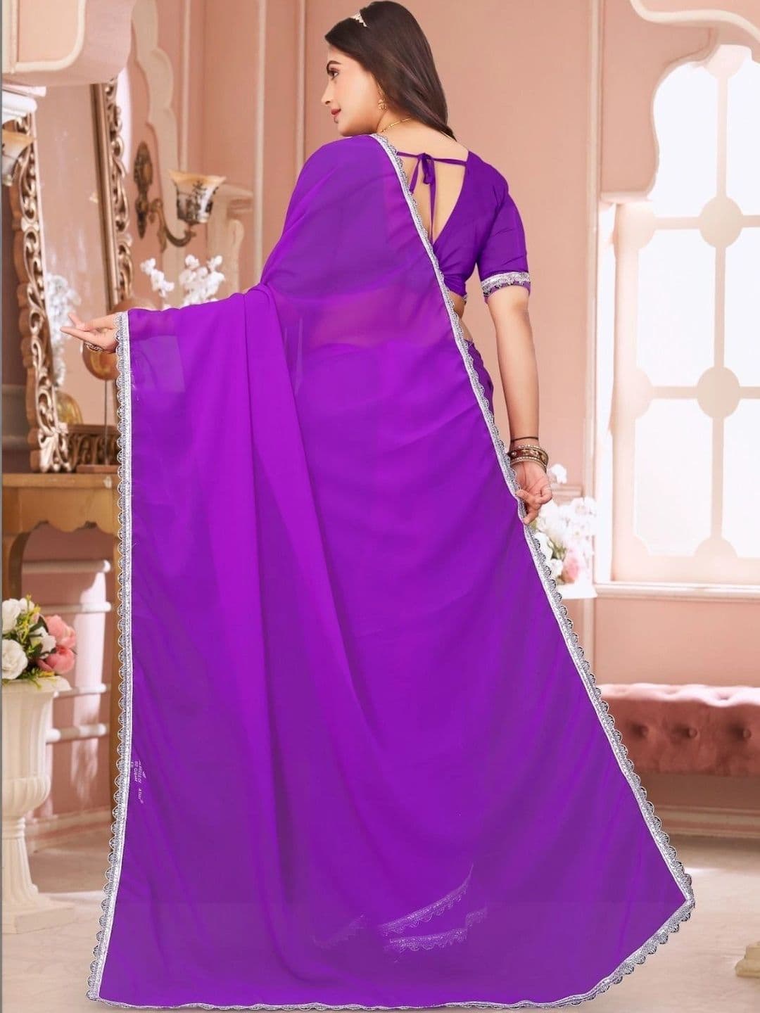 PRANU TRENDS Poly Chiffon Saree thumbnail 3