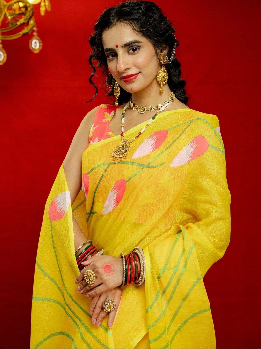 Satrani Woven Pure Linen Floral Printed Saree With Blouse Piece thumbnail 7