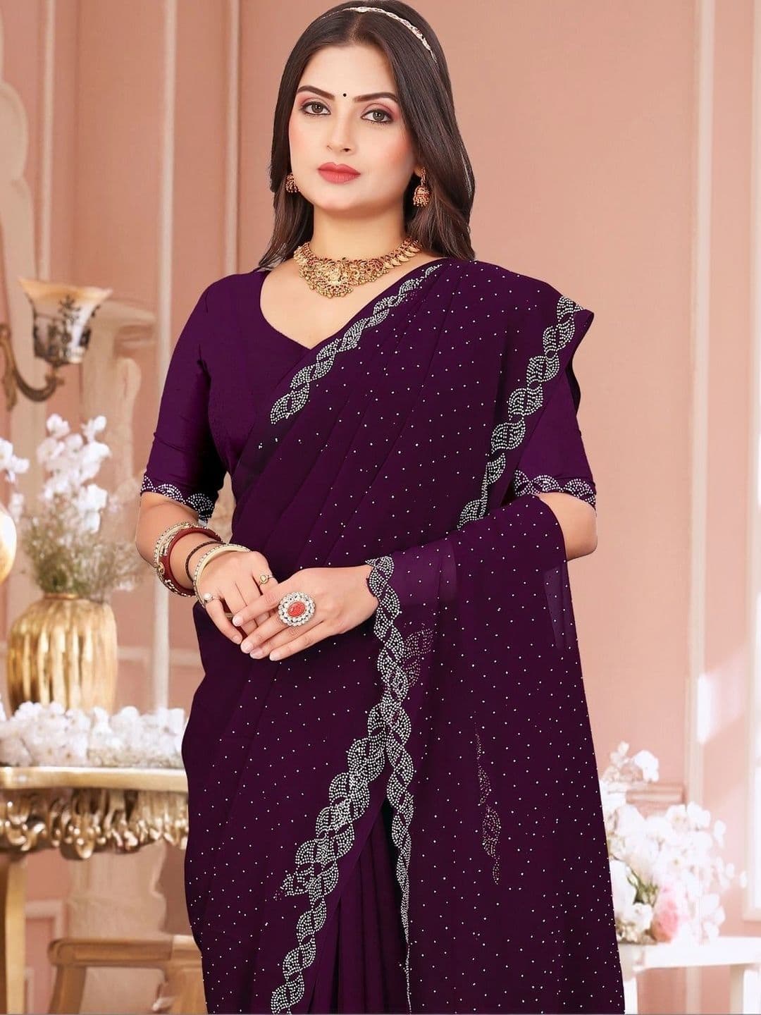 PRANU TRENDS Poly Chiffon Saree thumbnail 4