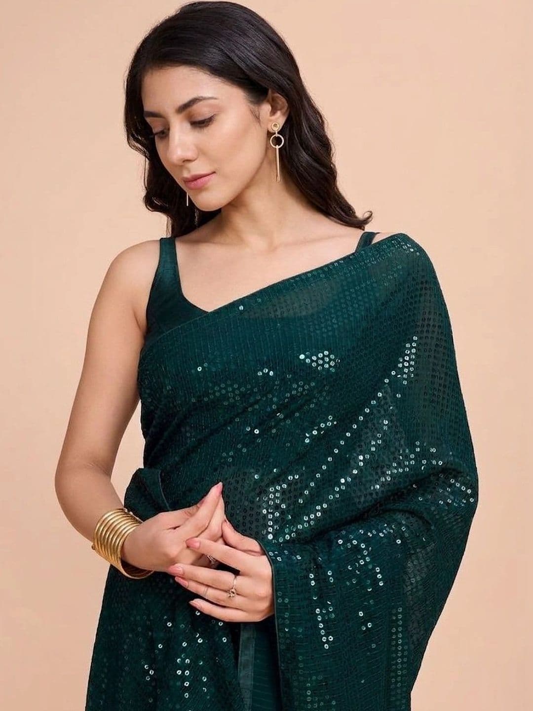 SZN Embellished Sequinned Poly Georgette Designer Saree thumbnail 3