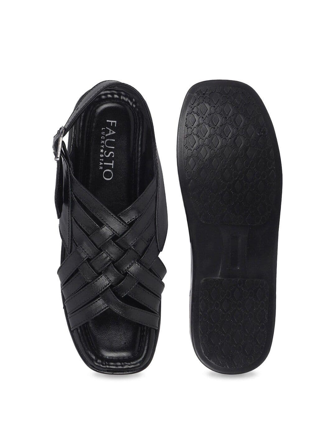FAUSTO Men Black Leather Comfort Sandals thumbnail 6