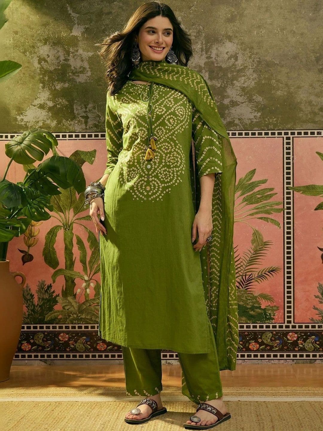 NAKSHKURTIS Women Ethnic Motifs Printed Regular Kurta with Trousers & With Dupatta - view 1