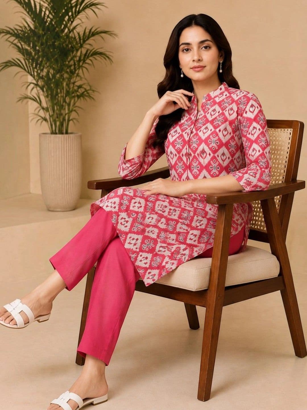 EELIKA Women Ethnic Motifs Printed Regular Pure Cotton Kurta with Trousers thumbnail 6