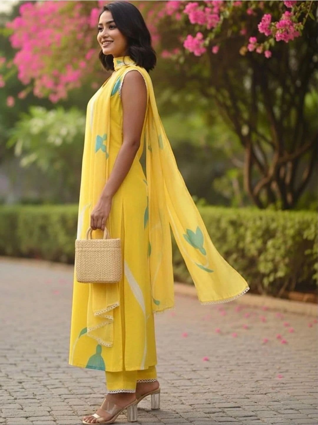 Mogra Designs Women Floral Printed Regular Kurta with Trousers & With Dupatta thumbnail 5