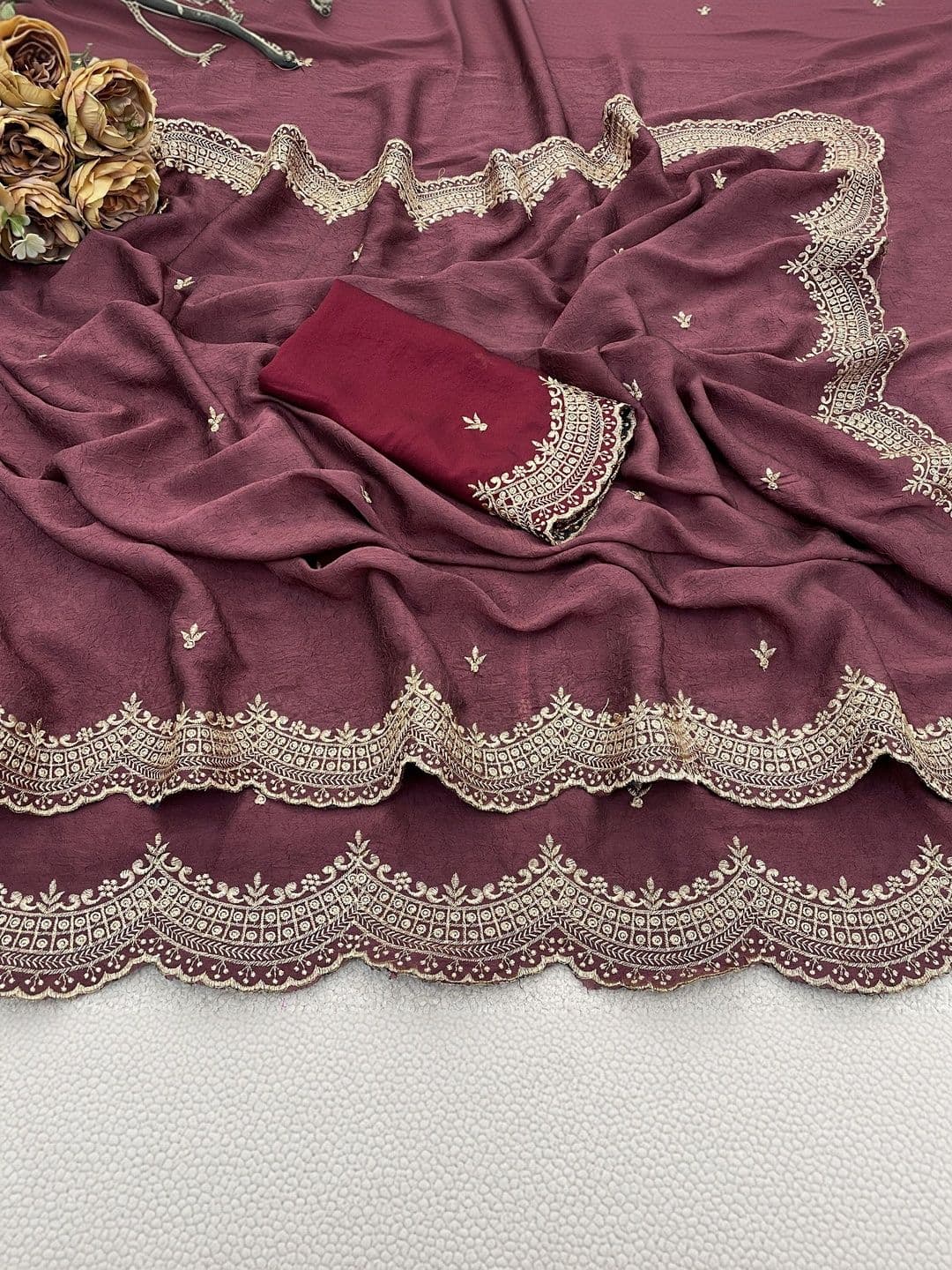 Vastra Drape Ethnic Motifs Embroidered Poly Georgette Saree thumbnail 2