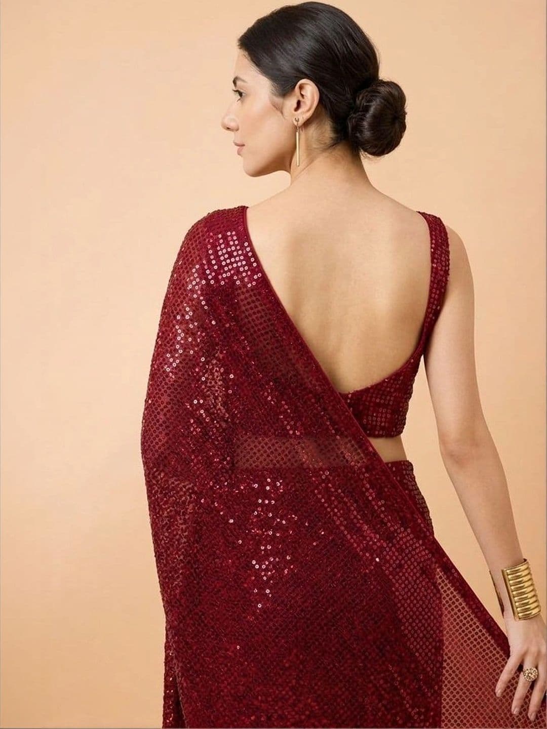 SZN Embellished Sequinned Poly Georgette Designer Saree thumbnail 3