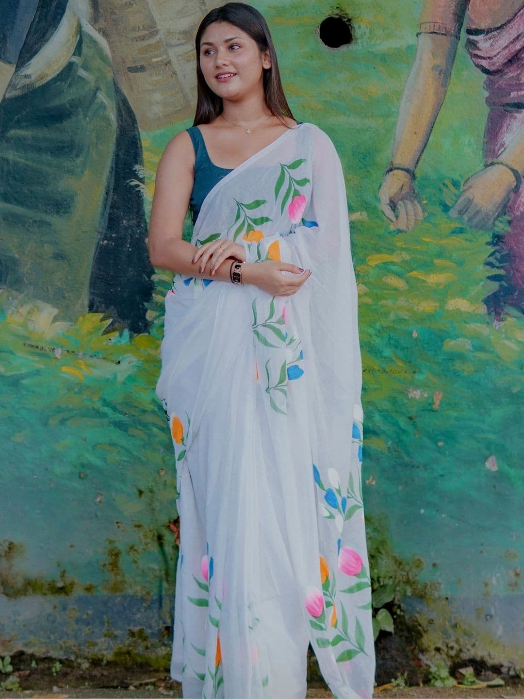 KALINI Floral Pure Cotton Saree thumbnail 4