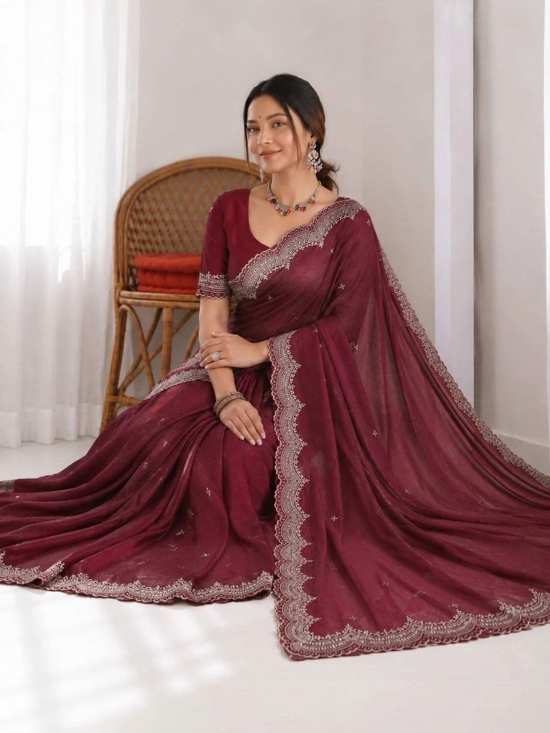 Saanvi Ethnic Motifs Embroidered Poly Georgette Saree thumbnail 4