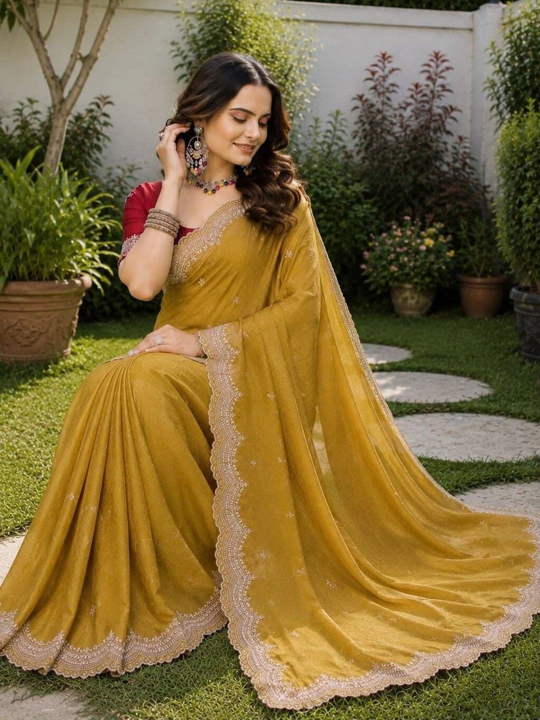 Vastra Drape Ethnic Motifs Embroidered Poly Georgette Saree thumbnail 5