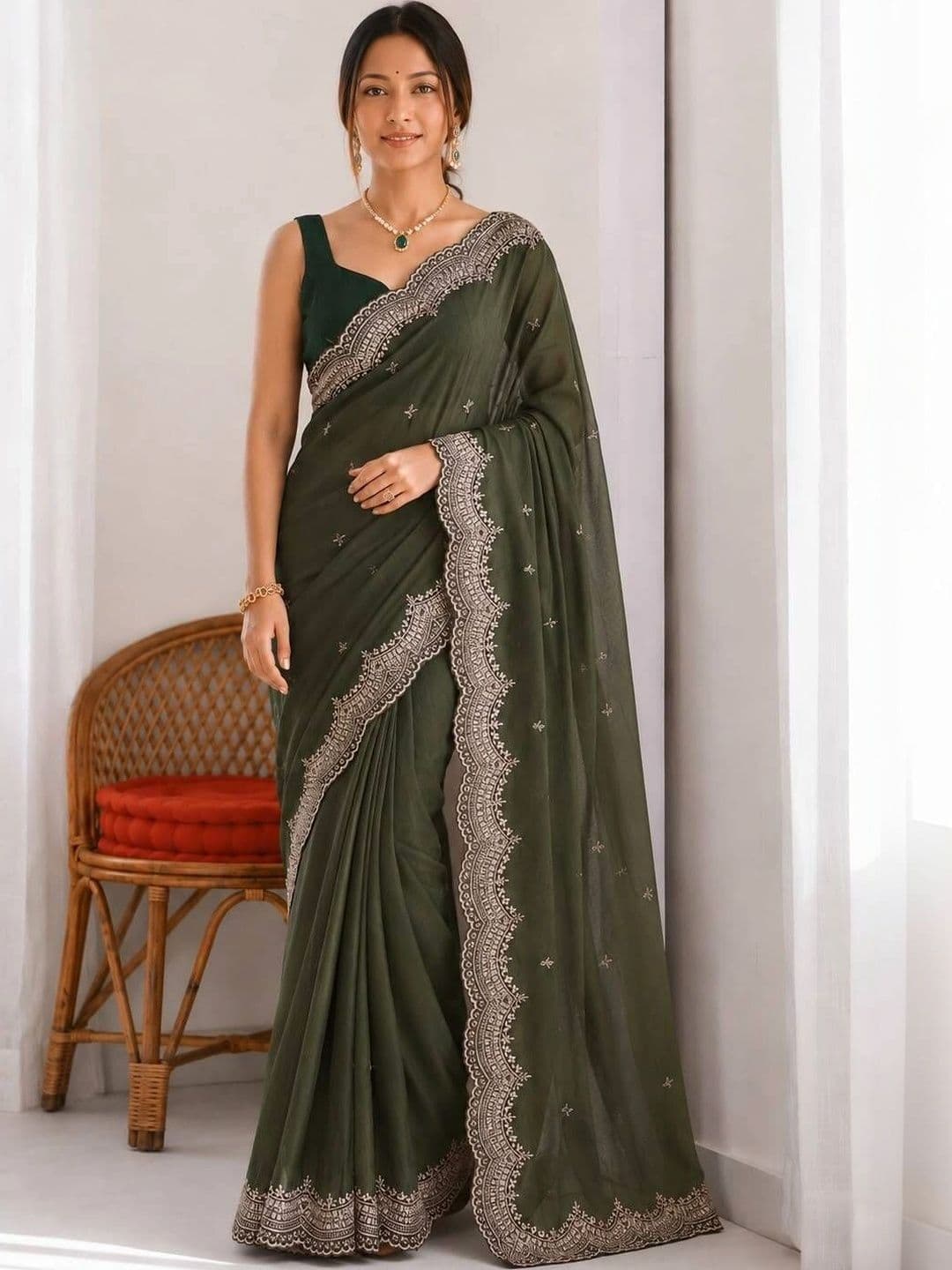 Saanvi Floral Embroidered Poly Georgette Saree thumbnail 3