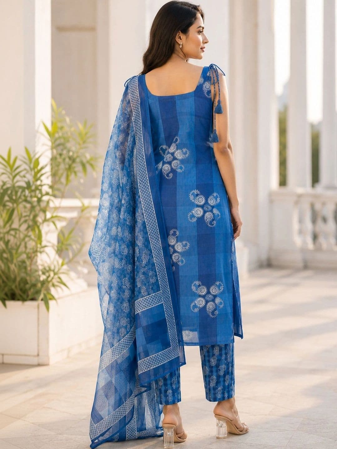 Bunai Women Ethnic Motifs Printed Regular Kurta with Trousers & With Dupatta thumbnail 2