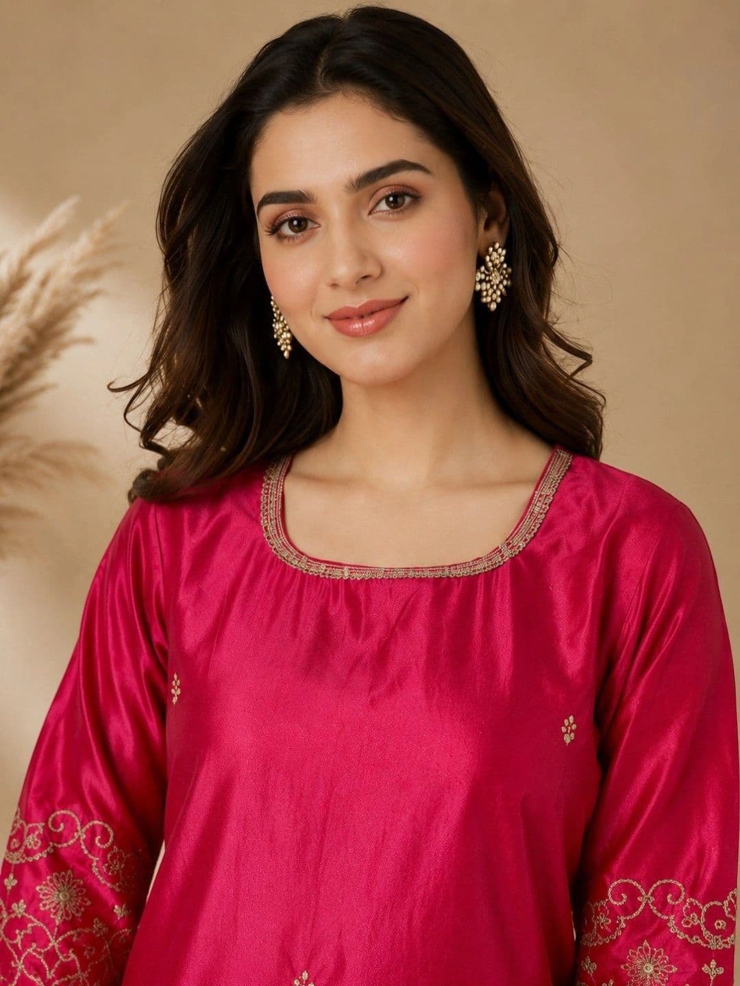 EELIKA Women Ethnic Motifs Embroidered Regular Thread Work Kurta with Trousers thumbnail 3