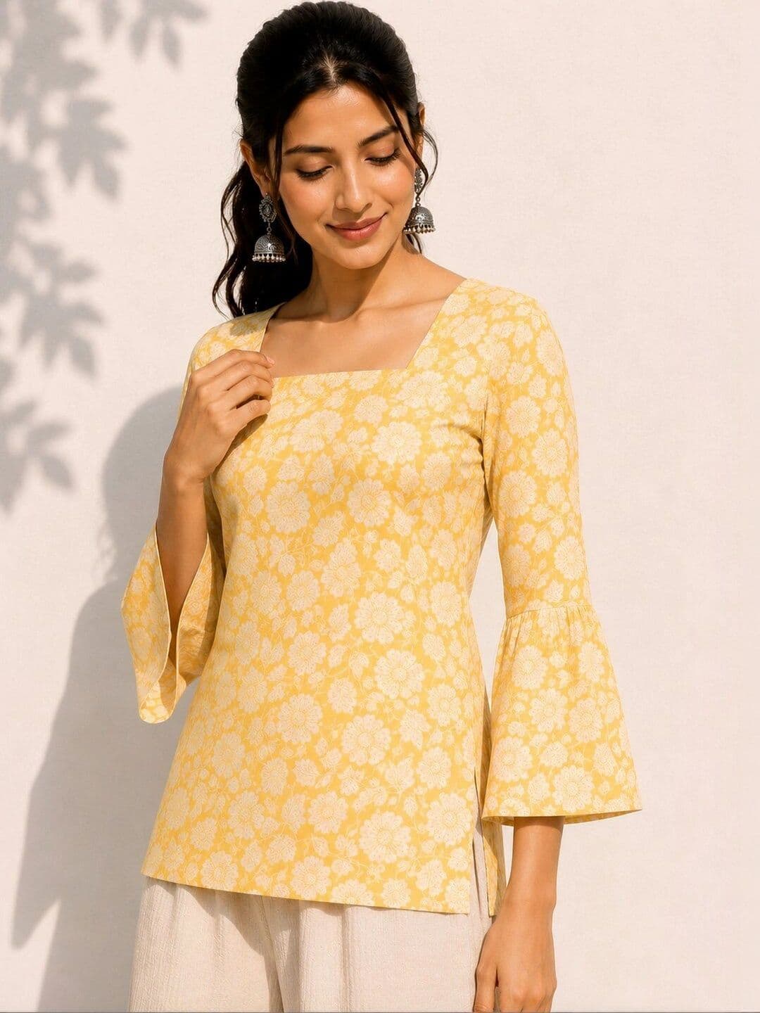 Purnova Women Floral Printed Flared Sleeves Floral Kurta - view 1