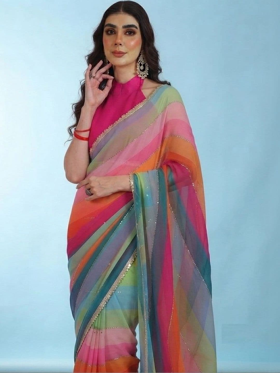 SZN Ombre Sequinned Poly Georgette Designer Saree thumbnail 3