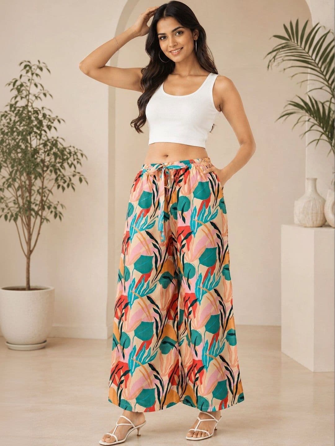 MOLIKONIC Women Printed Chambray Palazzos - view 1