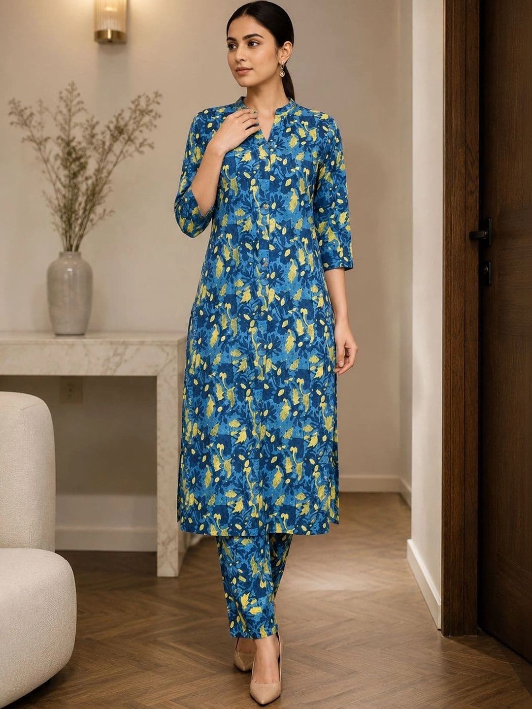 Bunai Women Printed Regular Kurta with Trousers - view 1