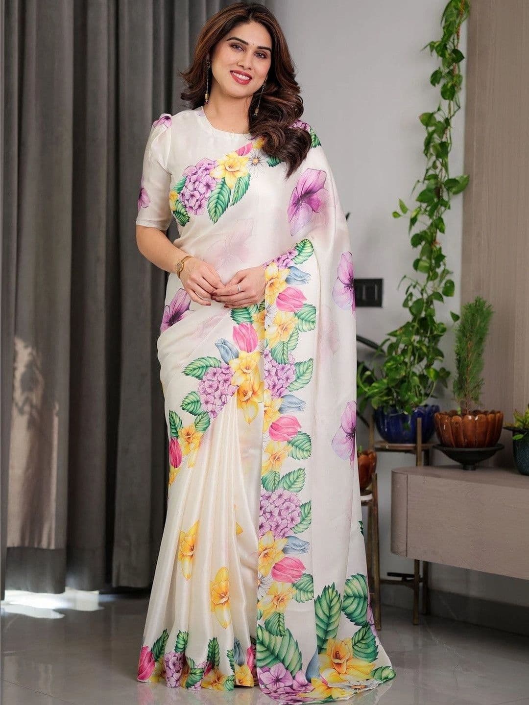 Urban Pallu Floral Pure Chiffon Designer Saree thumbnail 2