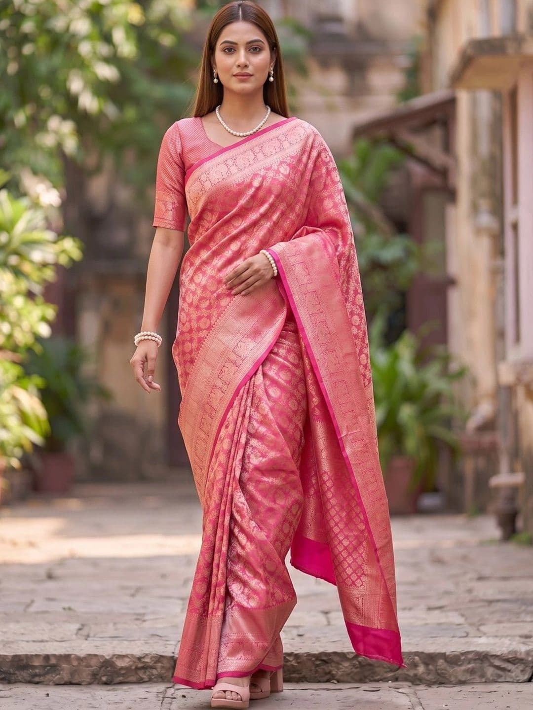 SOURAGYA Paisley Zari Silk Blend Banarasi Saree - view 1