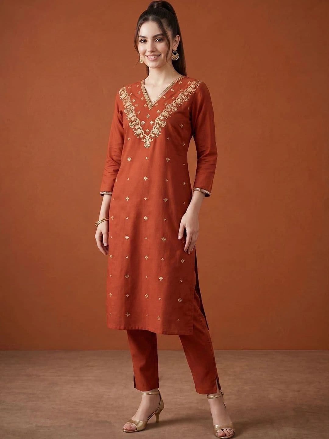 SAINOOR Women Ethnic Motifs Embroidered Regular Thread Work Kurta with Trousers & With Dupatta thumbnail 7