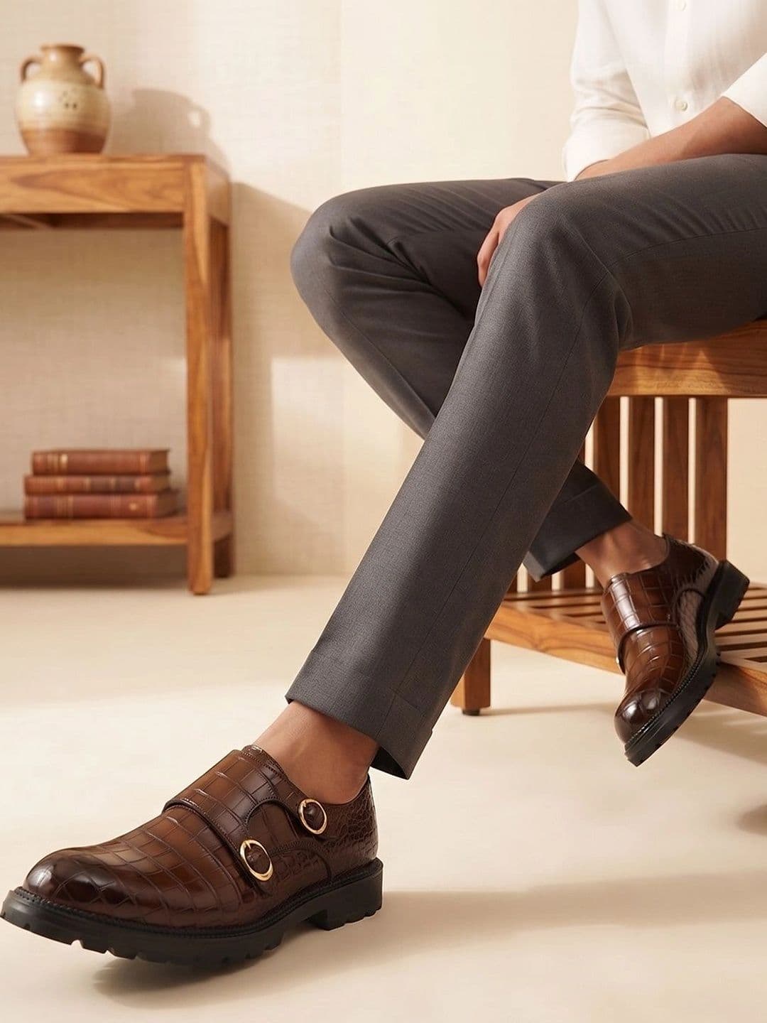 House of Pataudi Men Textured Formal Monk Shoes thumbnail 3