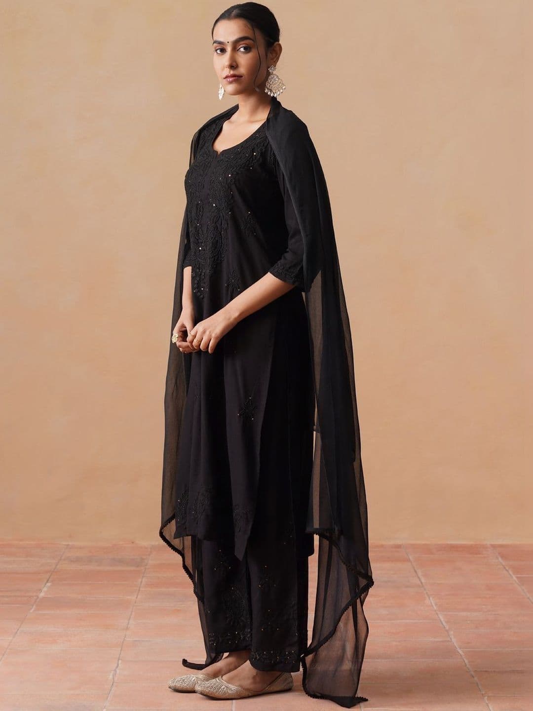 SAZRIKA Ethnic Motifs Embroidered Regular Thread Work Kurta with Palazzos & With Dupatta thumbnail 5