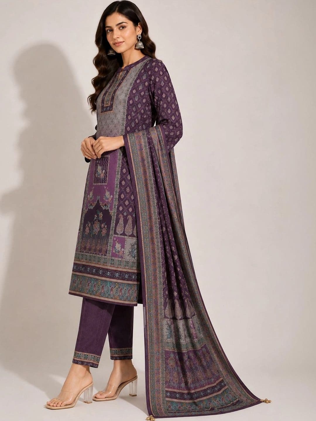 Wool's Kart Women Ethnic Motifs Printed Regular Kurta with Trousers & With Dupatta thumbnail 3