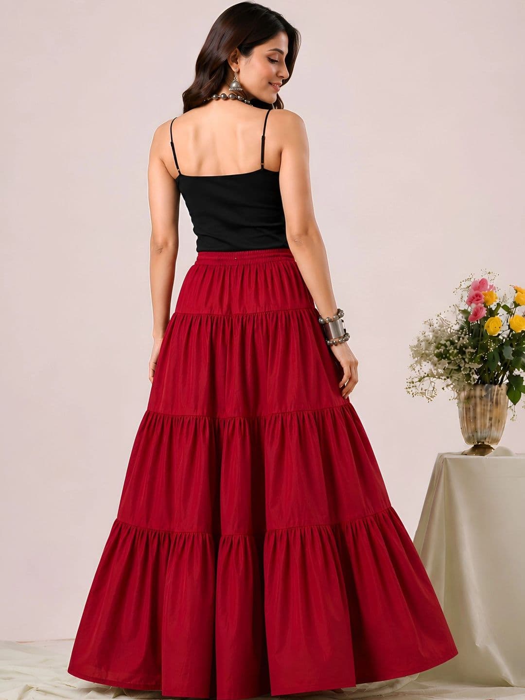 HARAYE Women Tiered Maxi Tiered Skirt thumbnail 4
