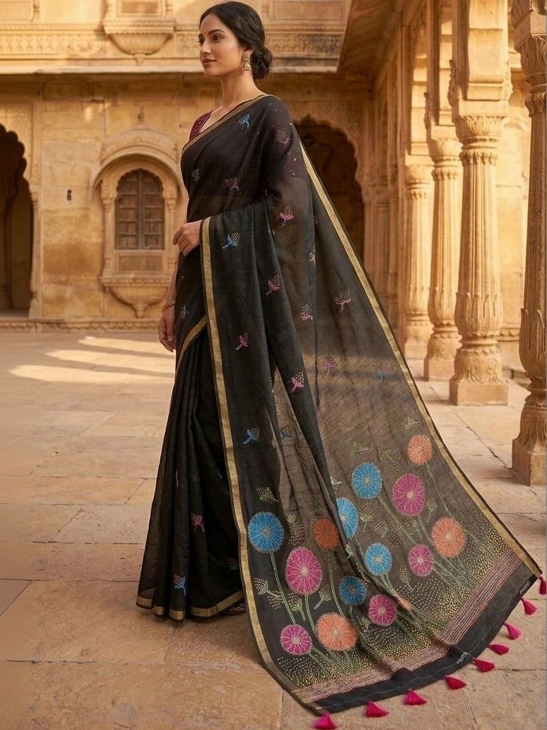 Textile Mantra Linen Blend Saree thumbnail 2