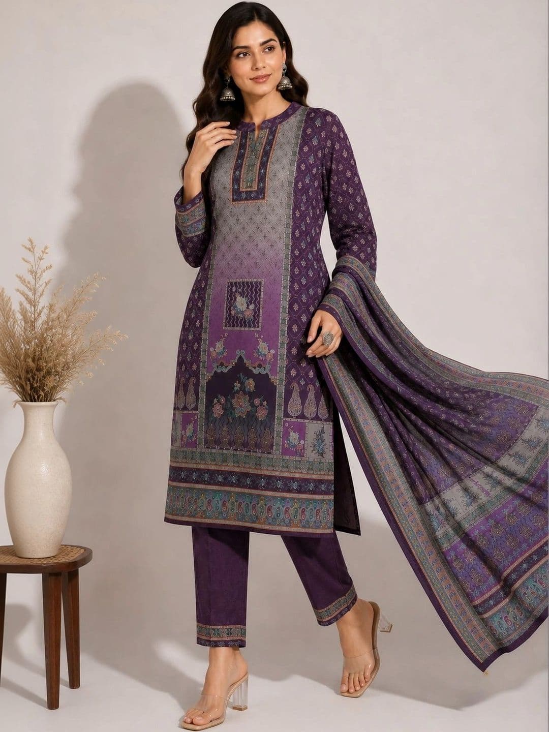 Wool's Kart Women Ethnic Motifs Printed Regular Kurta with Trousers & With Dupatta thumbnail 5