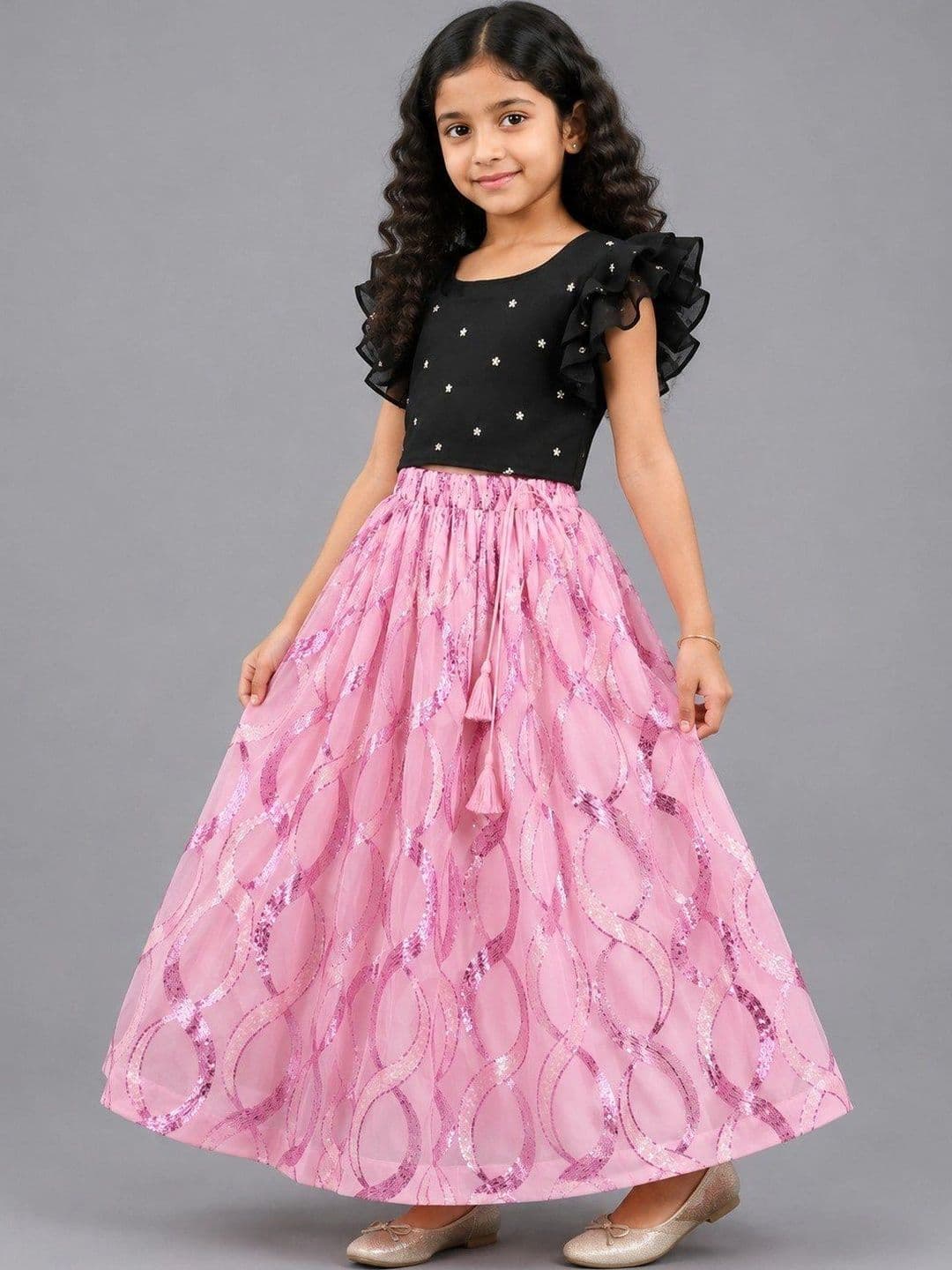 Poppy & Munchkin Girls Embellished Sequinned Wear Lehenga - view 1